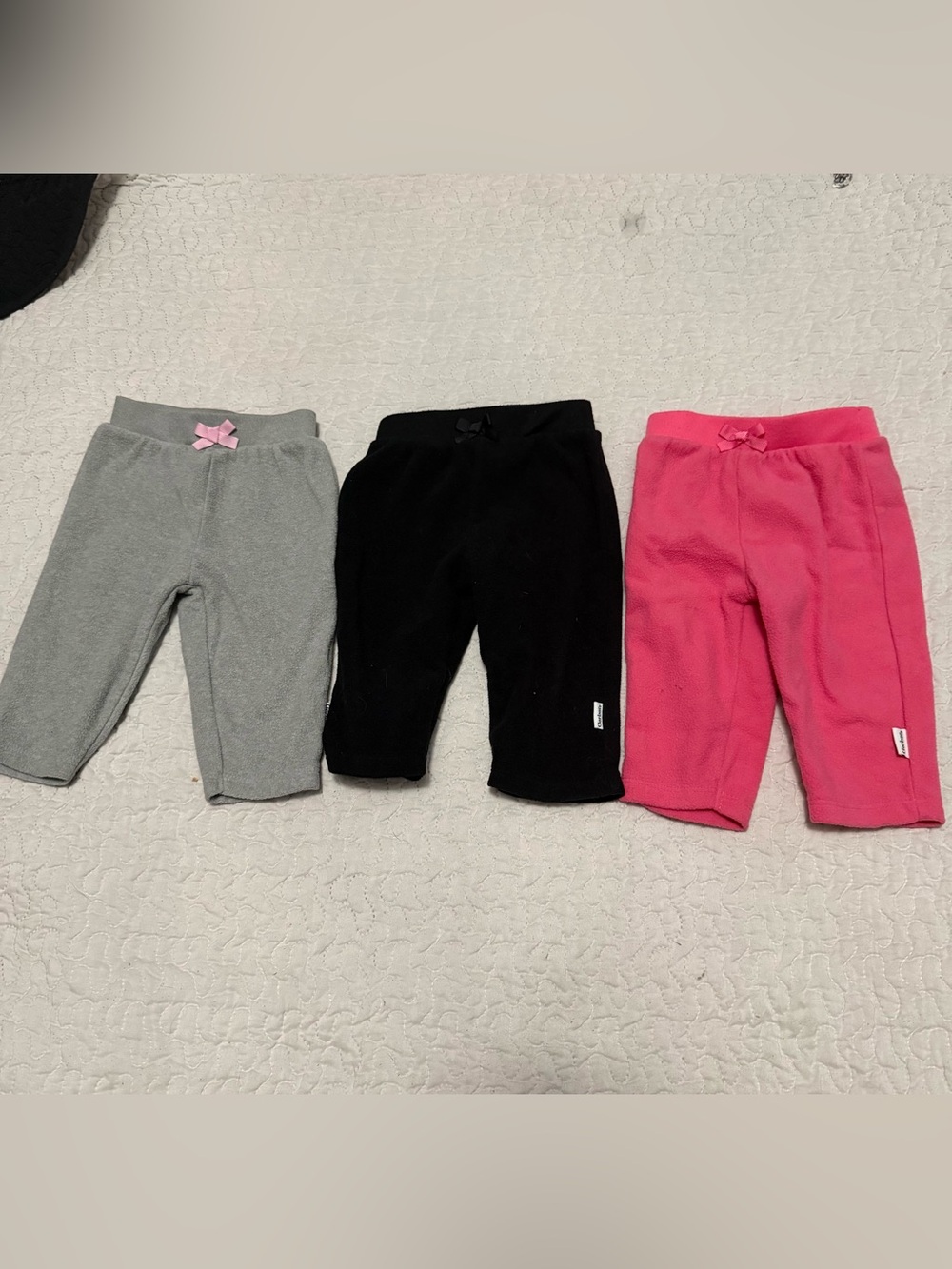 3-6 month Girls Fleece Pull-On Pants - Gray, Black & Pink Bundle of 3